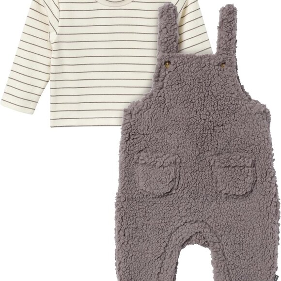 Chic Medium Gray Baby Overall with Ivory Shirt – Comfortable Microplush Design - Picture 1 of 6